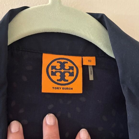 Tory Burch navy blue Liam eyelet sleeve button down top size 10 - Picture 3 of 11